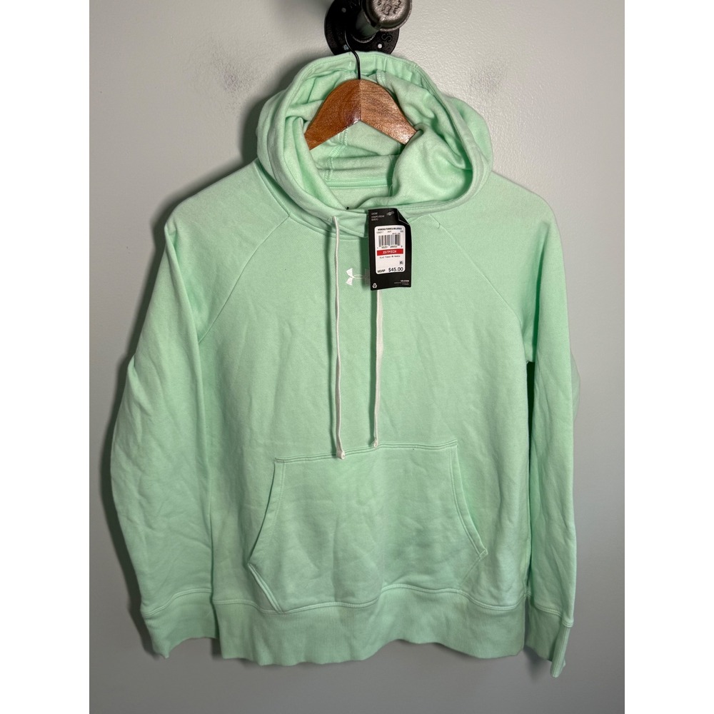 Under Armour Womens Rival Fleece HB Hoodie Mint Green Loose Fit 1356317 XS NEW